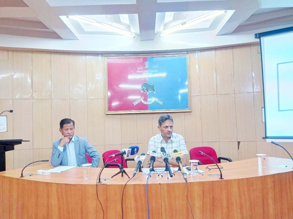 Nagaland DGP Rupin Sharma and Additional DGP Renchamo P Kikon addressing a press conference at PHQ, Kohima on September 27. (Morung Photo)